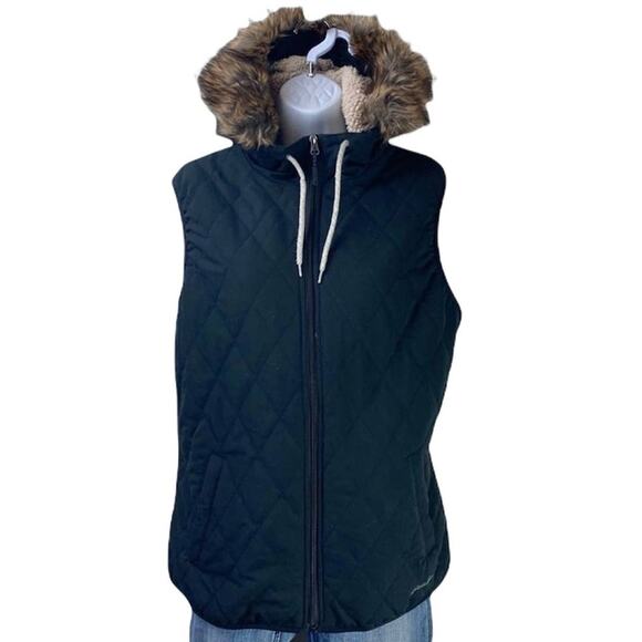Eddie Bauer Snow Furry Hooded Quilted Vest Black L - Picture 1 of 7